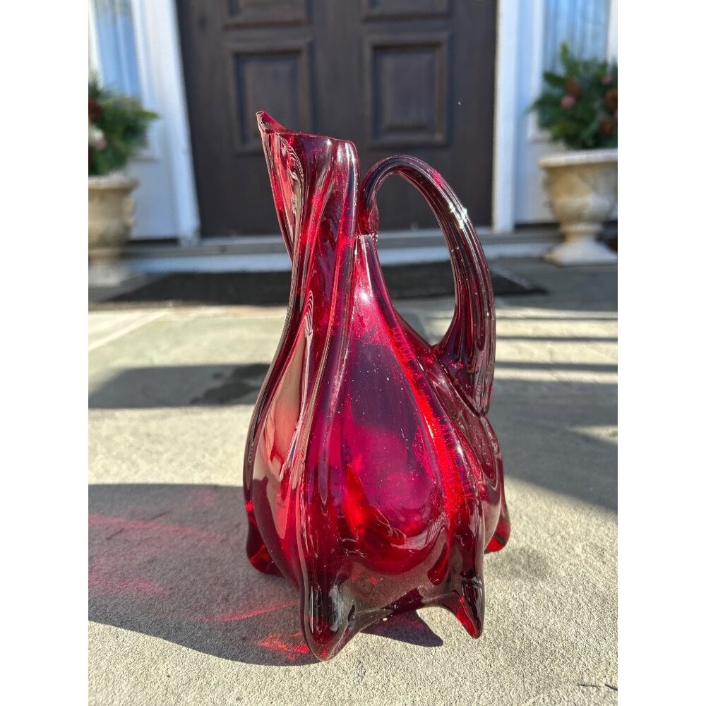 Vintage Ruby Red Murano Glass Decorative Pitcher.